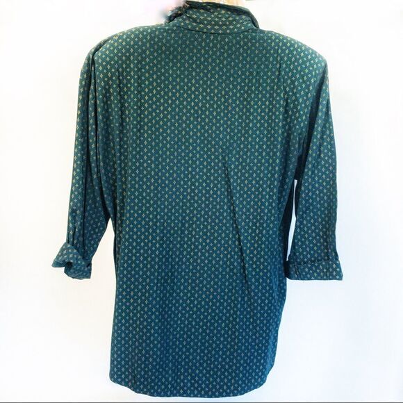 VTG 80’s Pine Green Blouse Gold Accents Sz 12/14 - Picture 6 of 12